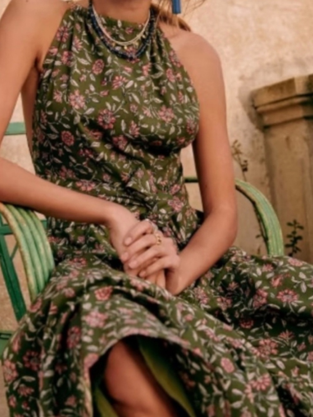 NWT Dune Dress Halter Maxi Khaki with Pink Floral Print - Picture 5 of 16